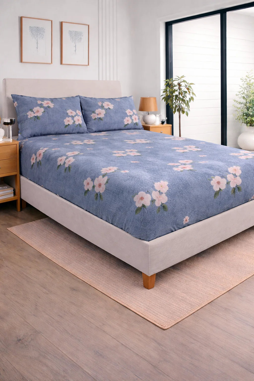 3D Velvet Blue Petals - Double
