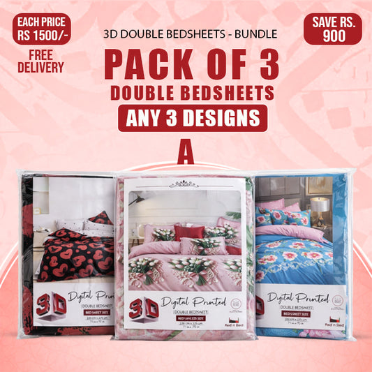3 Pcs 3D Bedsheet (A) - Double