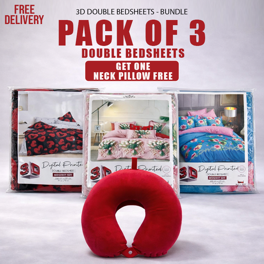 Buy 3 Bedsheets & Get 3 Neck Pillow Free - Double