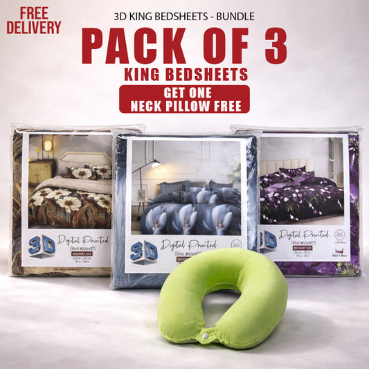 Buy 3 Bedsheets & Get 3 Neck Pillow Free - King