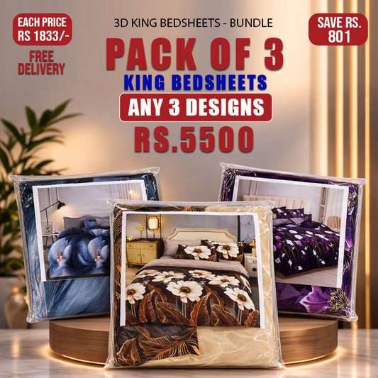 Pack of 3 3D Bedhseet - King