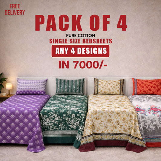 Pack of 4 Pure Cotton Bedsheet - Single