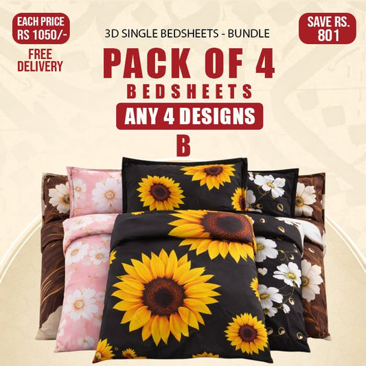 4 Pcs 3D Bedsheet (B) - Single