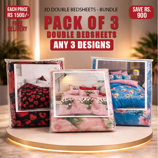 Pack of 3 3D Bedhseet - Double