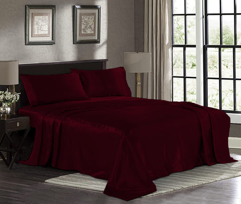 Silk Plain Bedsheet - Mehroon