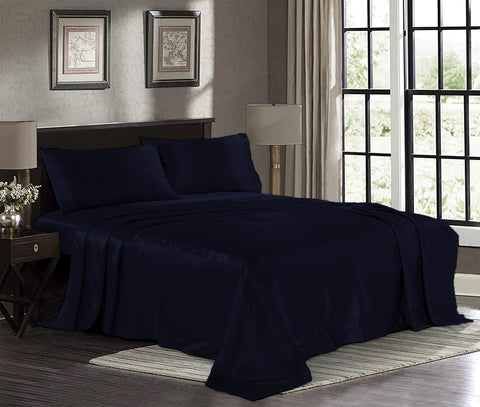 Silk Plain Bedsheet - Navy Blue