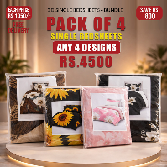 Pack of 4 3D Bedsheet - Single